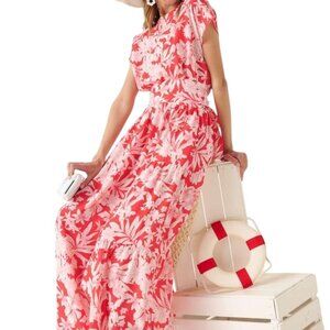 Pink Tropical Print Top and Skirt Matching Set